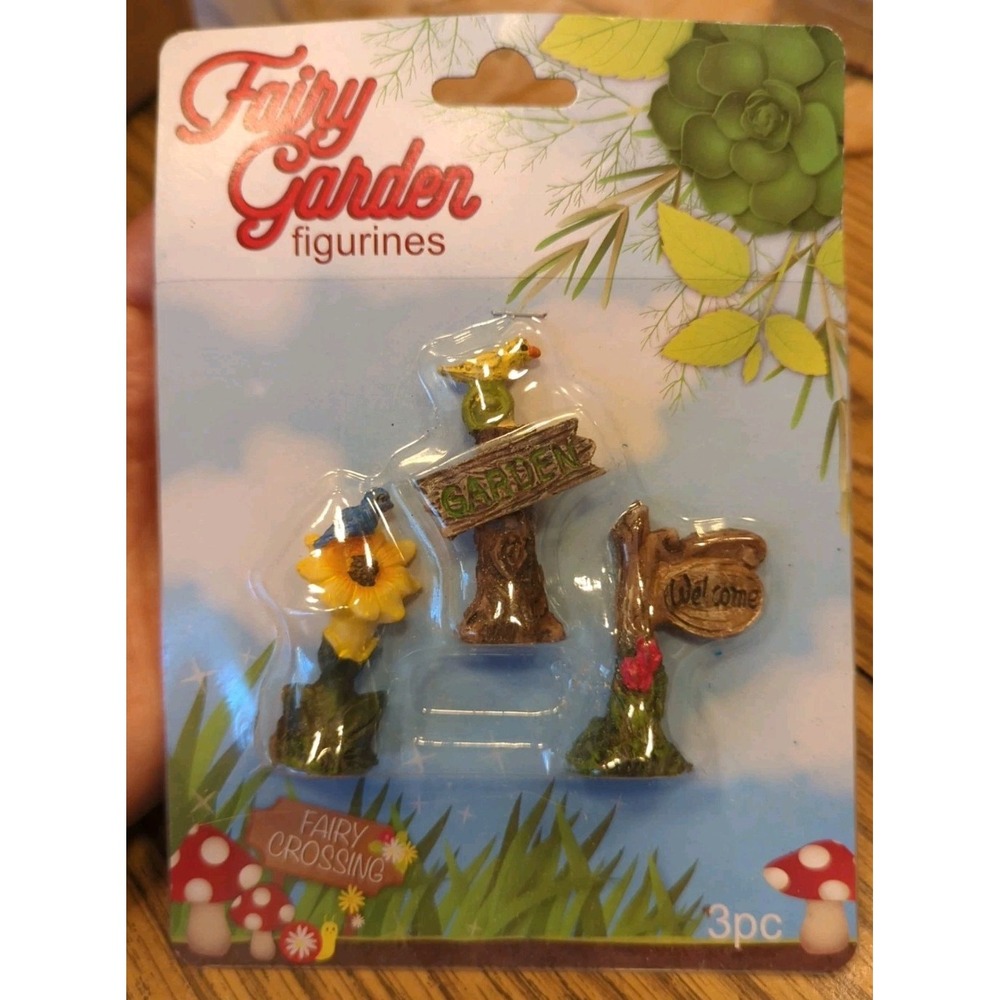 New Fairy Garden Figurines 3 pc Fairy Crossing Resin Set